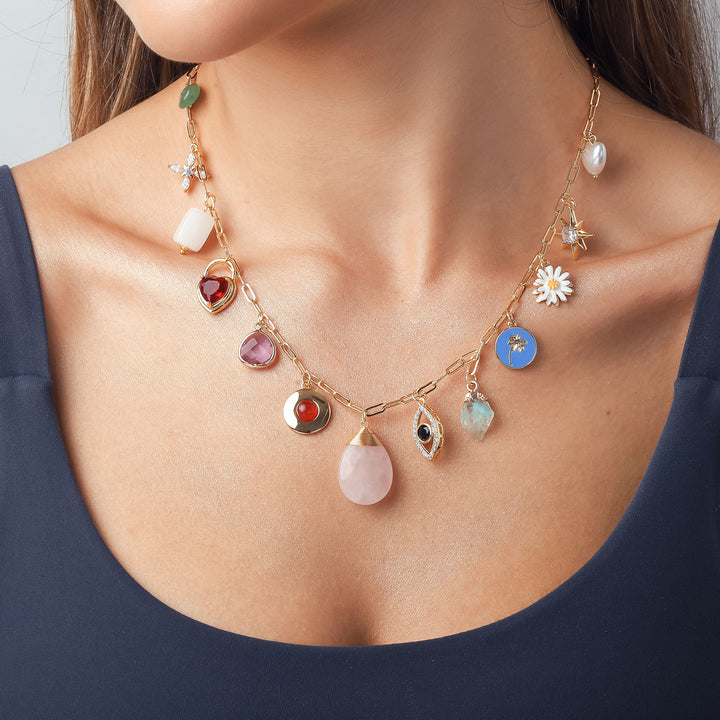 Evil Eye Heart Daisy Chain Necklace