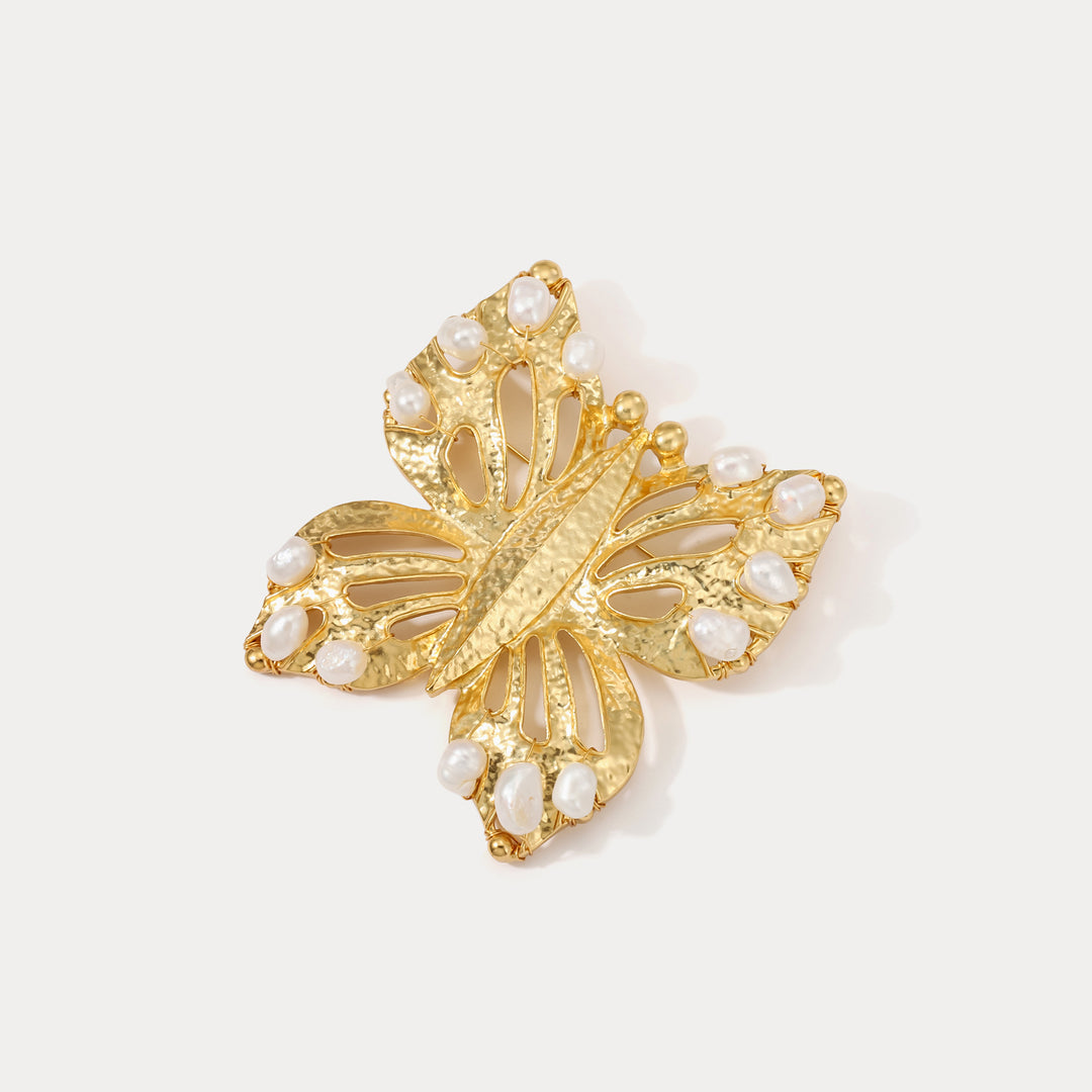Pearl Butterfly 18k Gold Brooch
