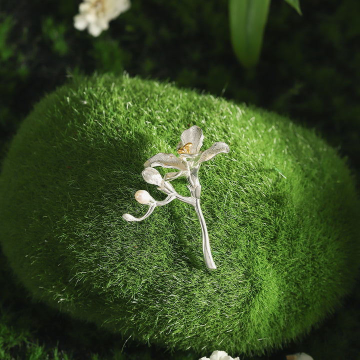 Silver Freesia Natural Brooch