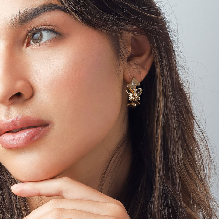 Butterfly Hoops Gold Earrings