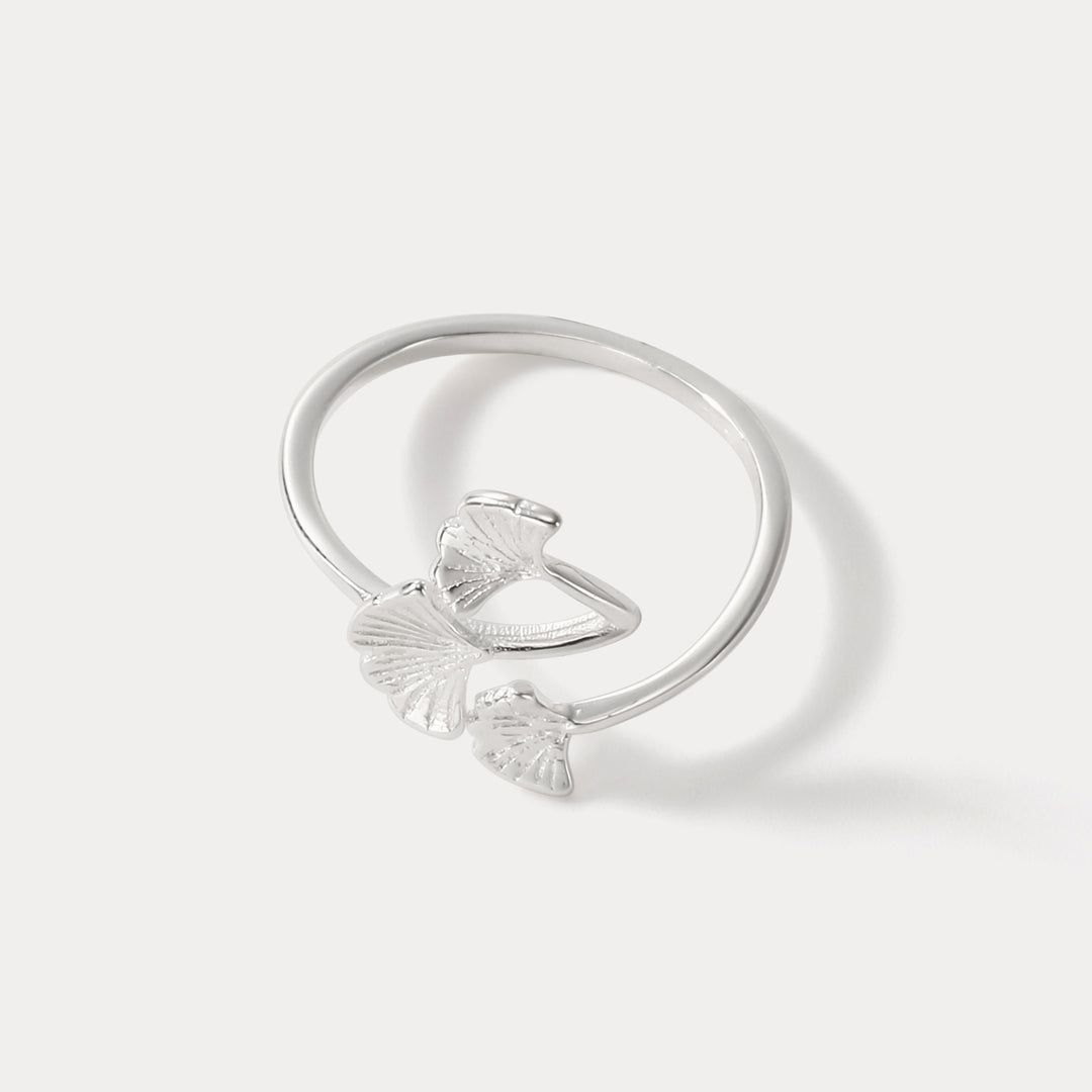 Selenichast Silver Ginkgo Leaves Ring