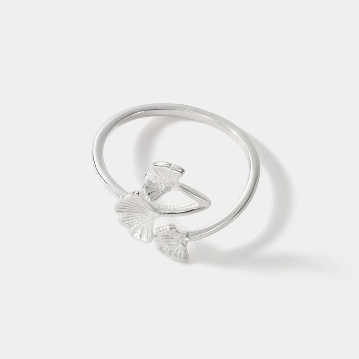 Selenichast Silver Ginkgo Leaves Ring