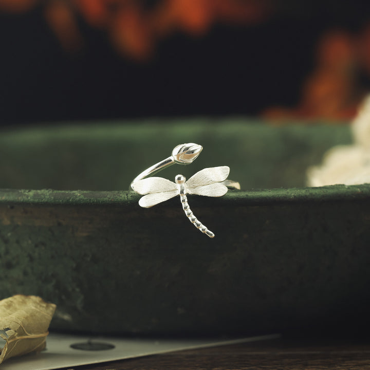 Dragonfly&Lotus Bud Adjustable Ring