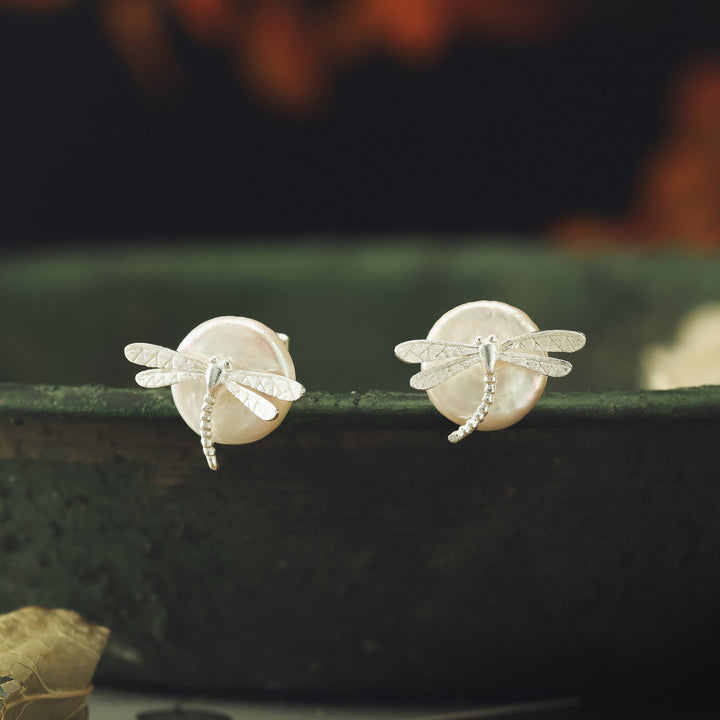 Selenichast Dragonfly Pearl Stud Earrings