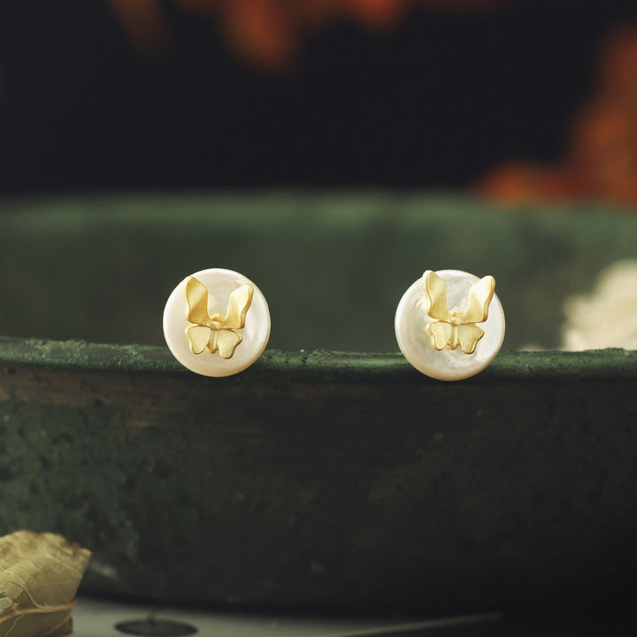 Butterfly Pearl Stud Nature Earrings