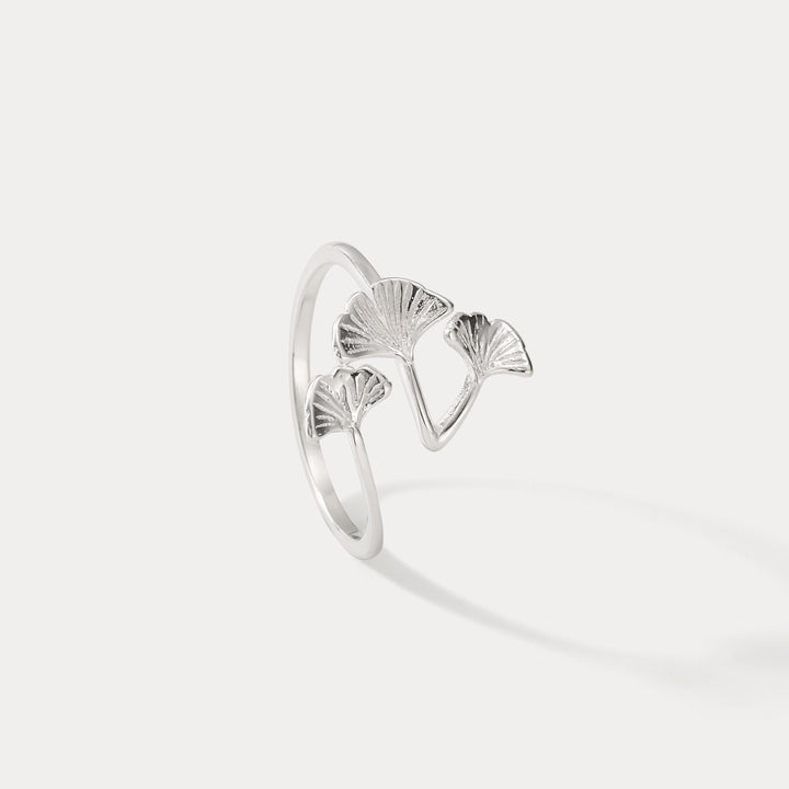 Silver Ginkgo Leaves Vintage Wedding Ring