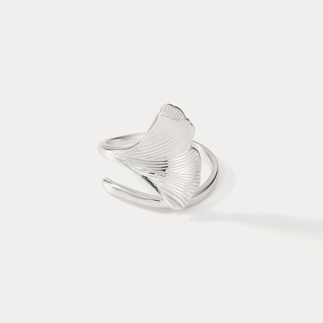 Selenichast Silver Ginkgo Leaf Ring