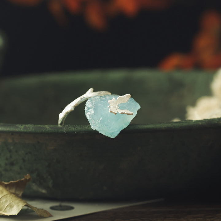 Aquamarine Butterfly Silver Ring