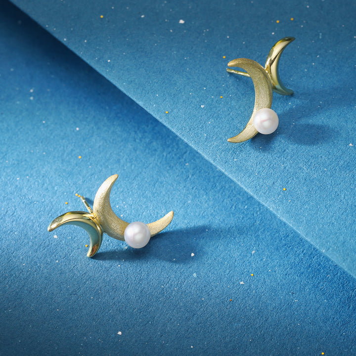Gold Double Crescent Moon Earrings
