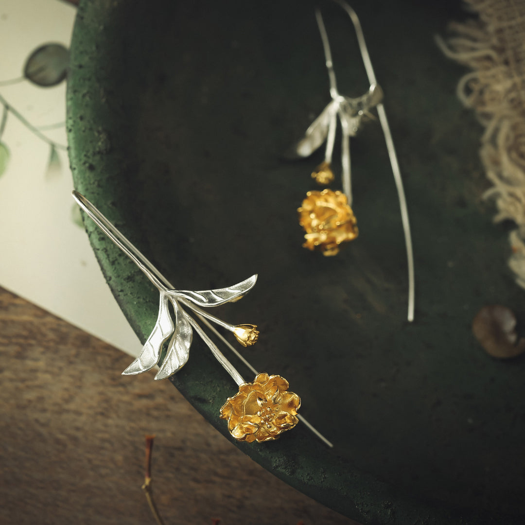 Gold Sakura Hook Earrings