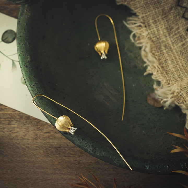 Gold Tulip Hook Earrings