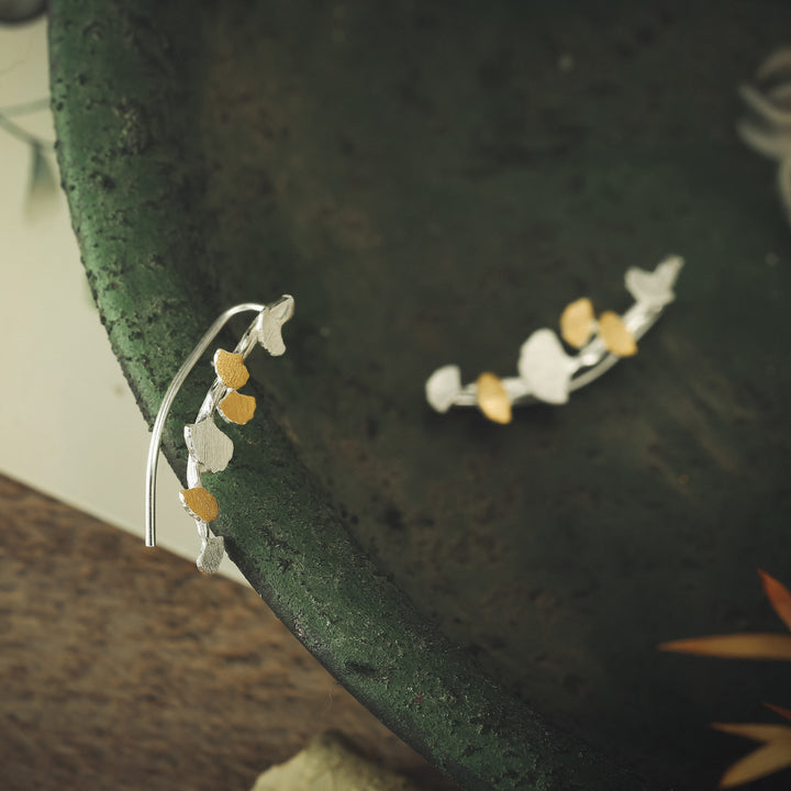 Vintage Ginkgo Leaves Branch Stud Earrings