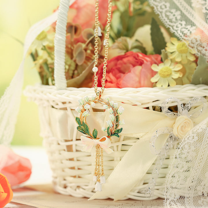 Lily Of The Valley Bow Gold Wedding Necklace