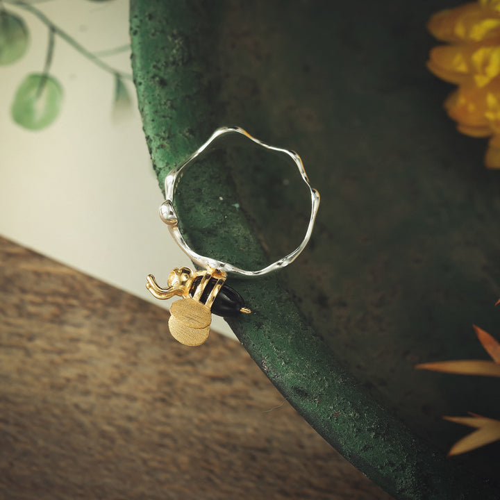 Bee & Dripping Honey Nature Ring