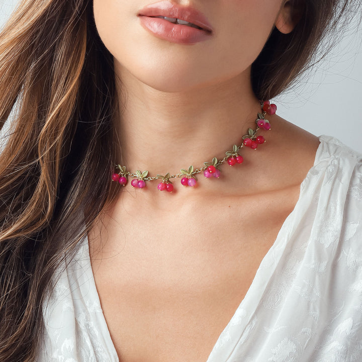 Pink Berry Leaves Necklace