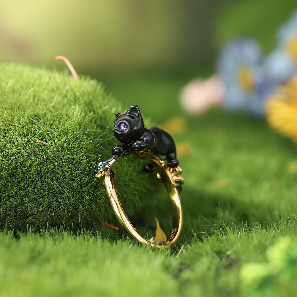 black cat star nature ring