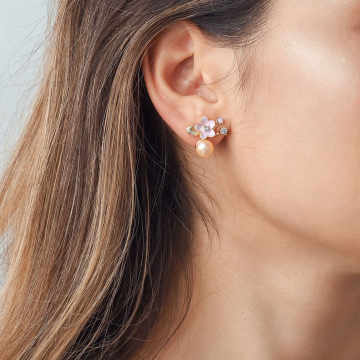 Enamel Flower Sakura Pearl Earrings Jewelry
