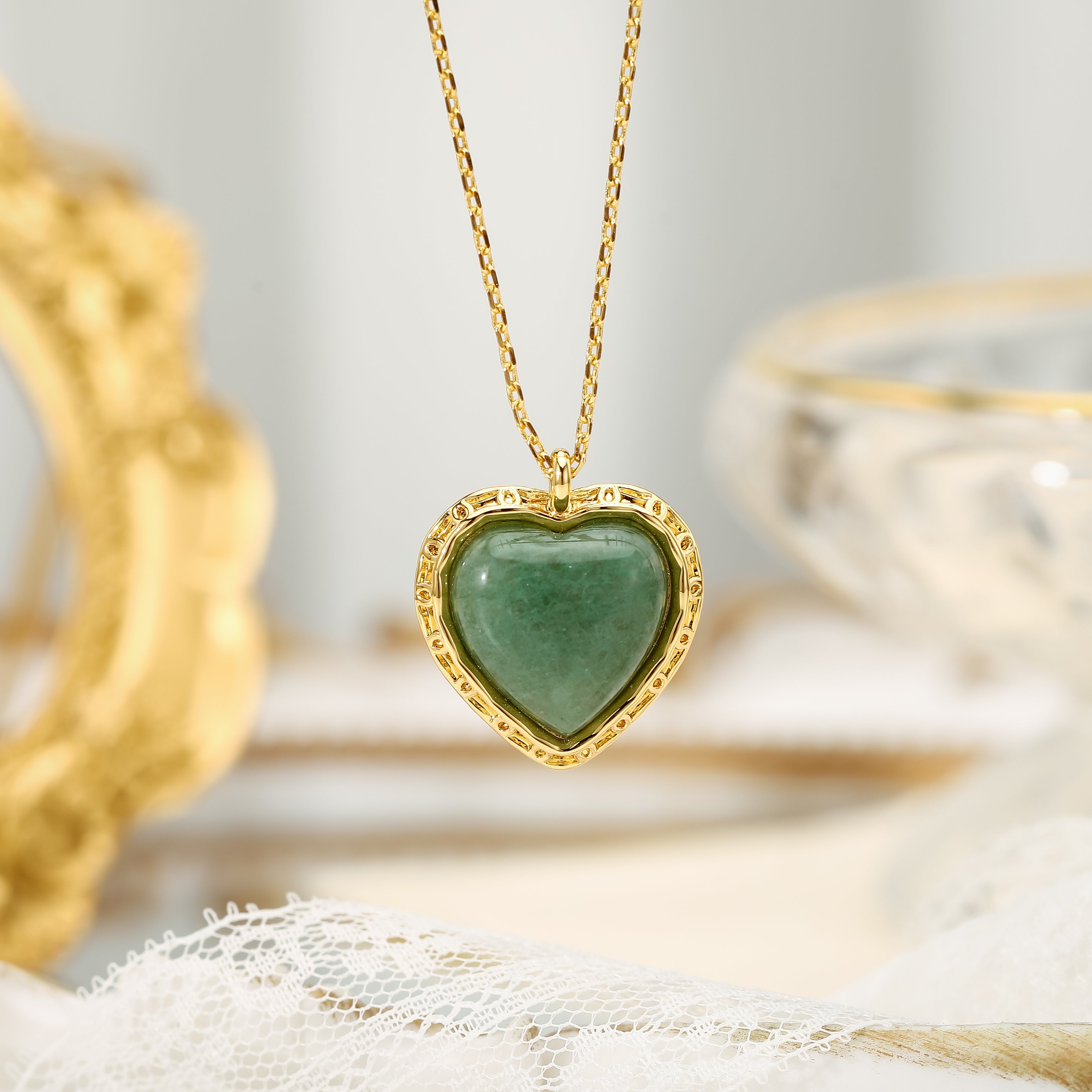 Emerald Gold Heart Necklace