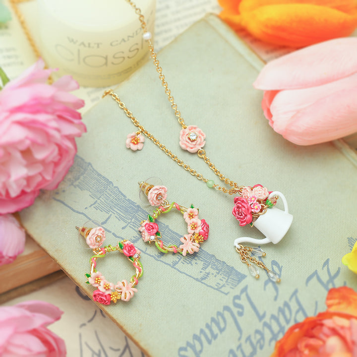 Garden Flower Hoop Earrings and Necklace