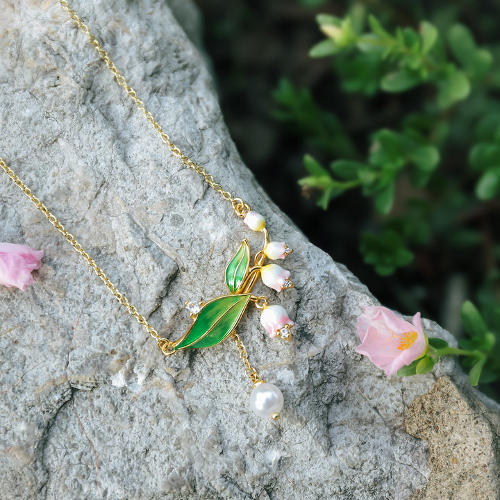 Lily Of The Valley Pearl Enamel Necklace Gift Set with Gift Wrapping