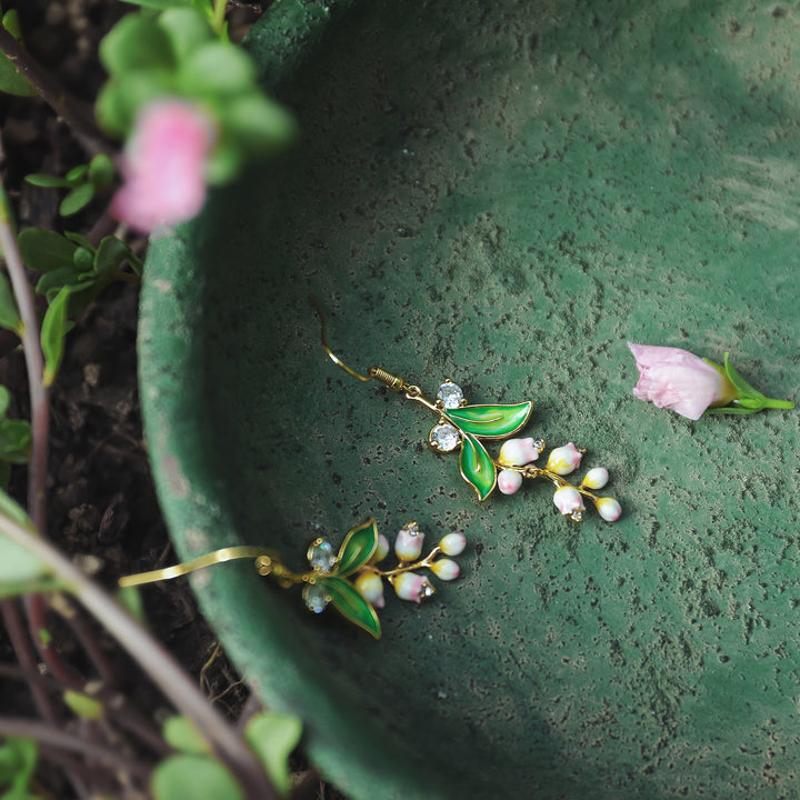 Lily Of The Valley Pearl Enamel Earrings Gift Set with Gift Wrapping