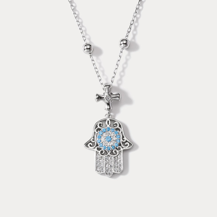 Selenichast Silver Hamsa Hand Necklace