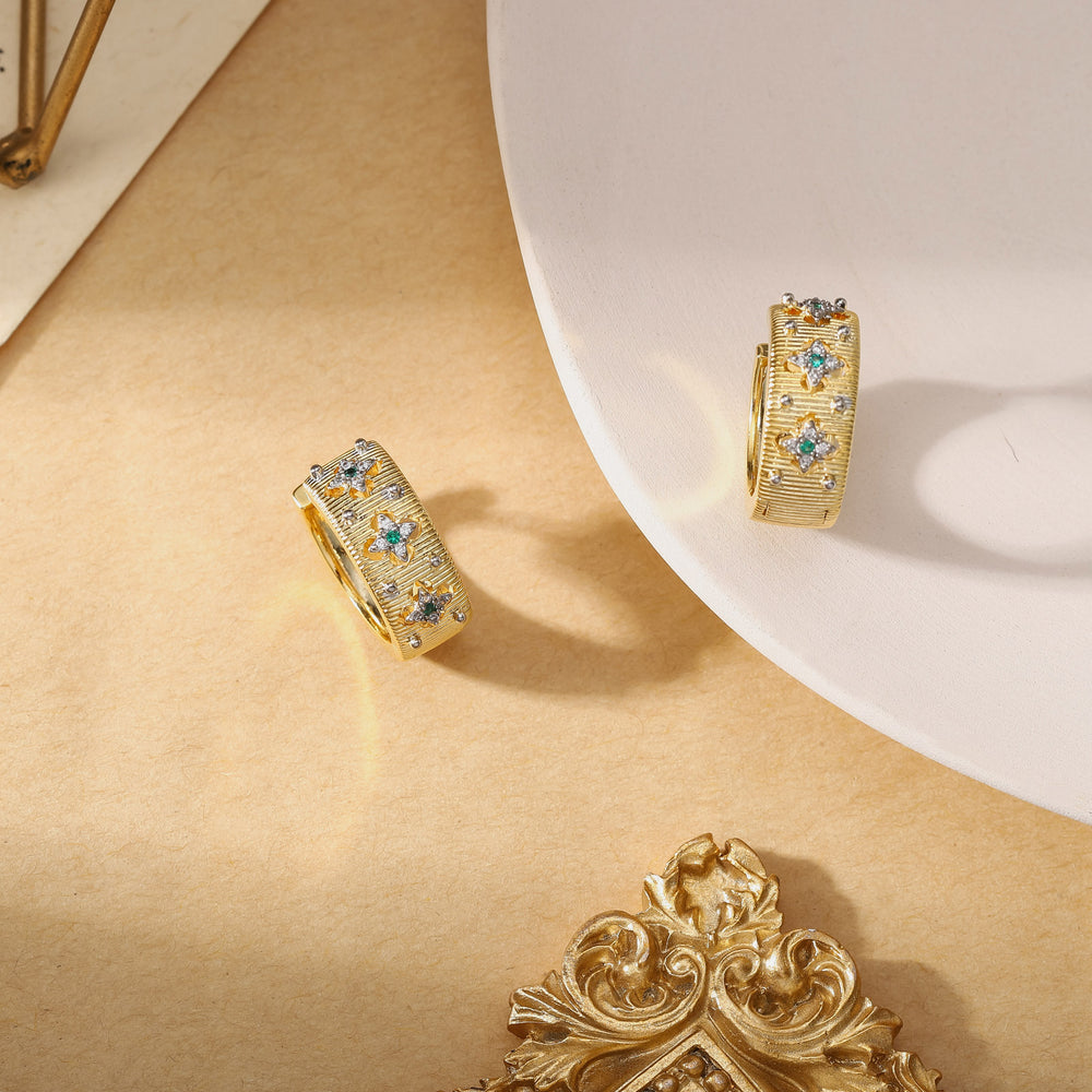 Cross Flower Hoop Gold Earrings