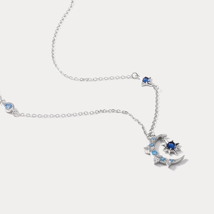 925 Sterling Silver Moon & Eight-pointed Star Necklace