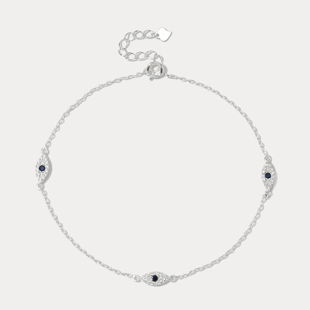Selenichast Sterling Silver Evil Eye Anklet
