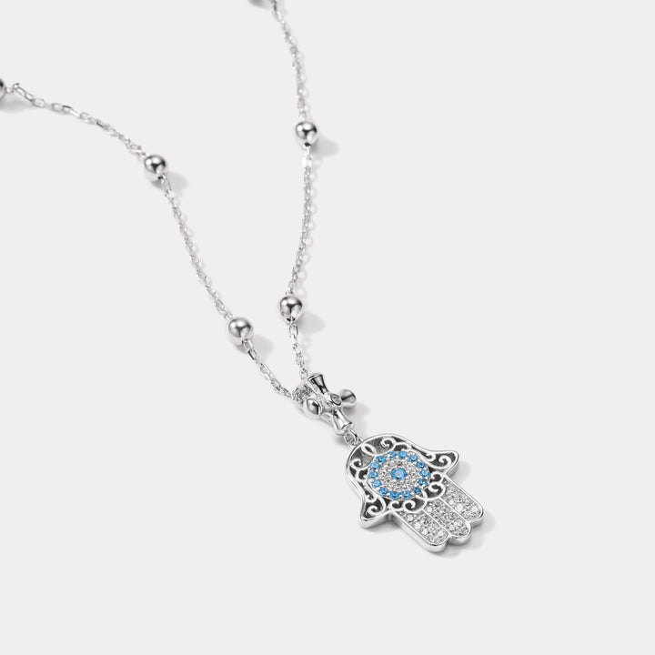 Silver Hamsa Hand Talisman Necklace