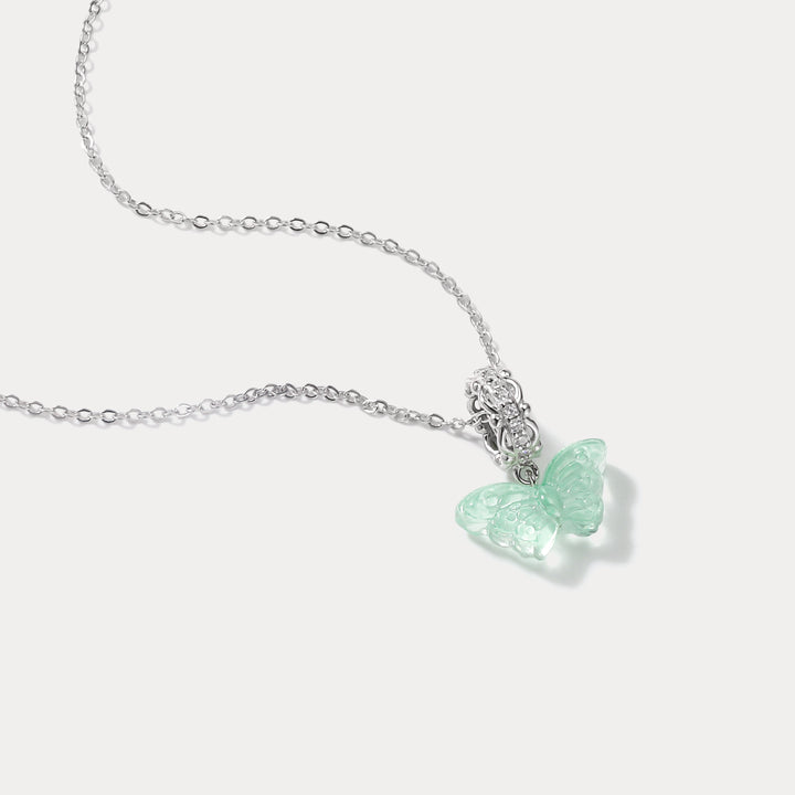 925 Sterling Silver Forest Green Butterfly Necklace