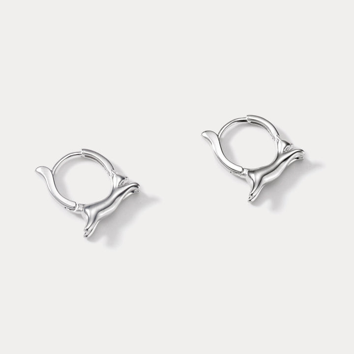 Silver Darting Cat Hoop Earrings