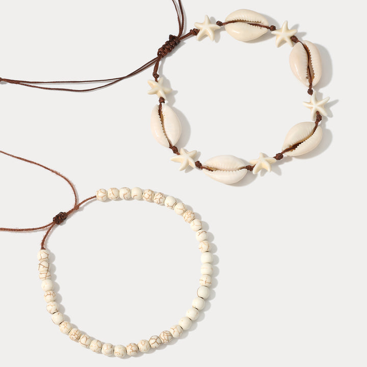 Selenichast Cowrie Shell Beaded Anklet Set