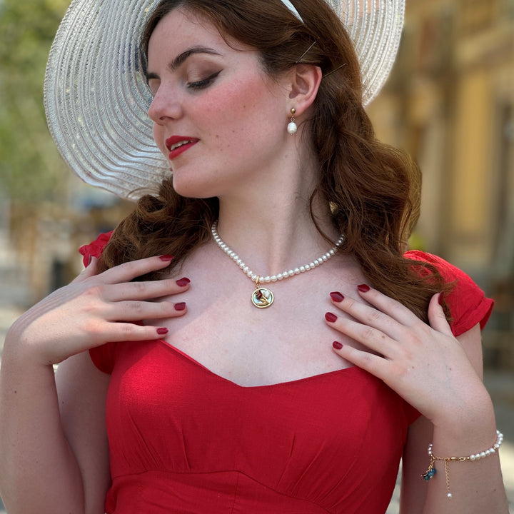 Collana di pittura ad olio a pendente rosa