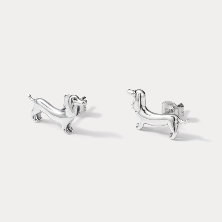 Silver Dachshund Stud Earrings