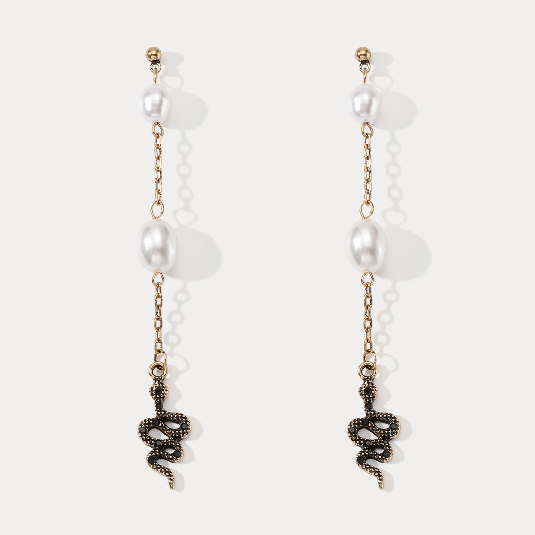 Selenichast Snake Pearl Drop Earrings