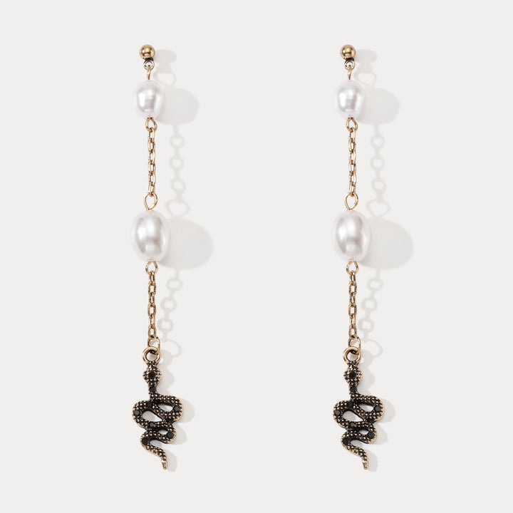 Selenichast Snake Pearl Drop Earrings