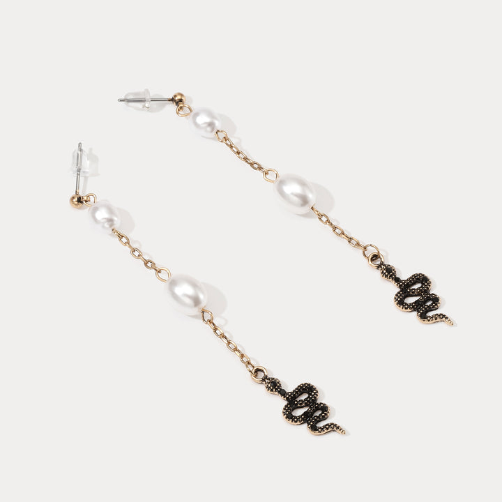 Snake Pearl Drop Alloy Earrings