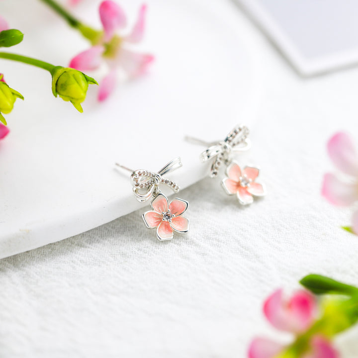 Silver Sakura Dangle Earrings