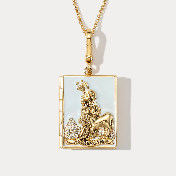 Strength Tarot Magic Locket Gold Necklace