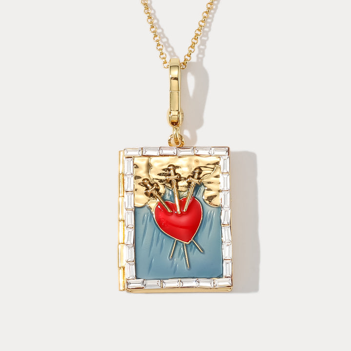 Three of Swords Tarot Magic Locket Enamel Necklace