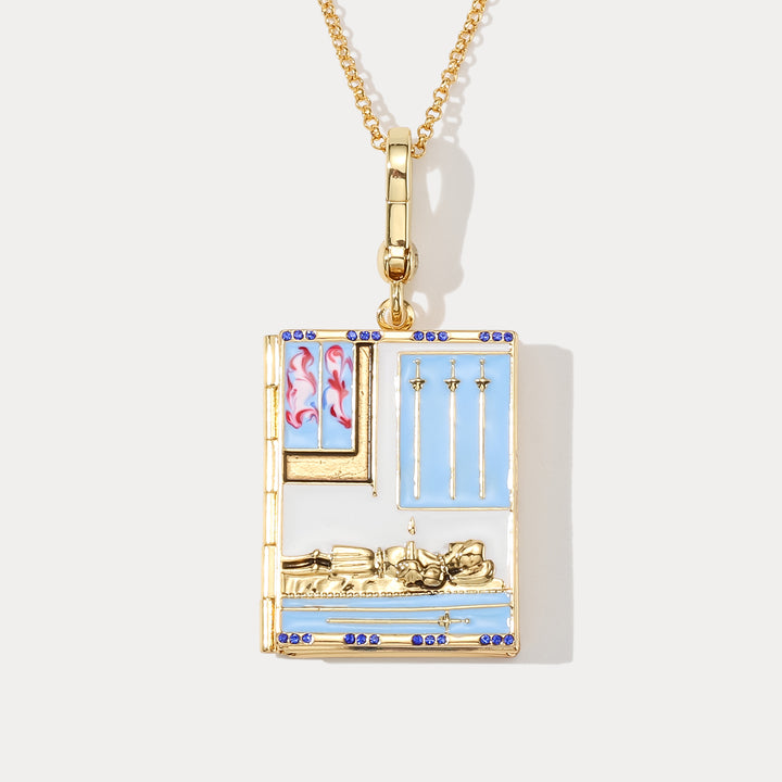 Selenichast Tarot Locket Necklace-Four of Swords