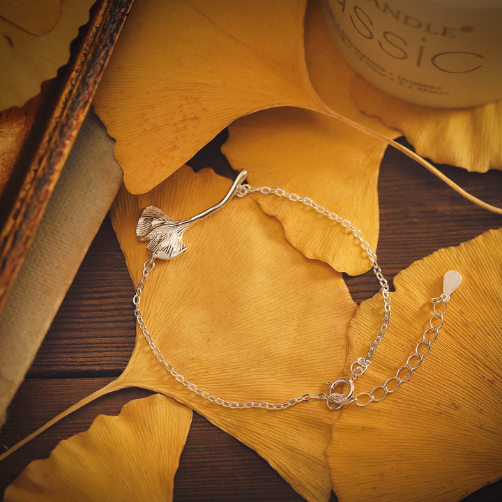 925 Sterling Silver Ginkgo Leaf Bracelet
