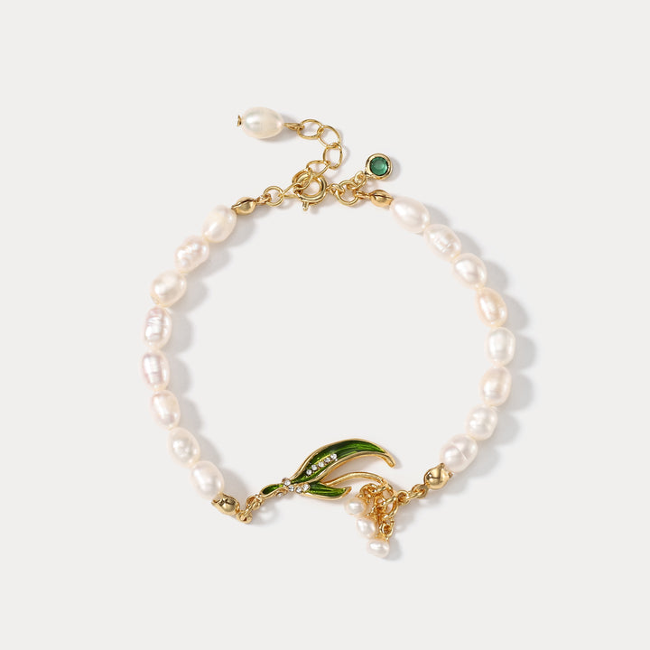 Lily Of The Valley Pearl Enamel Bracelet
