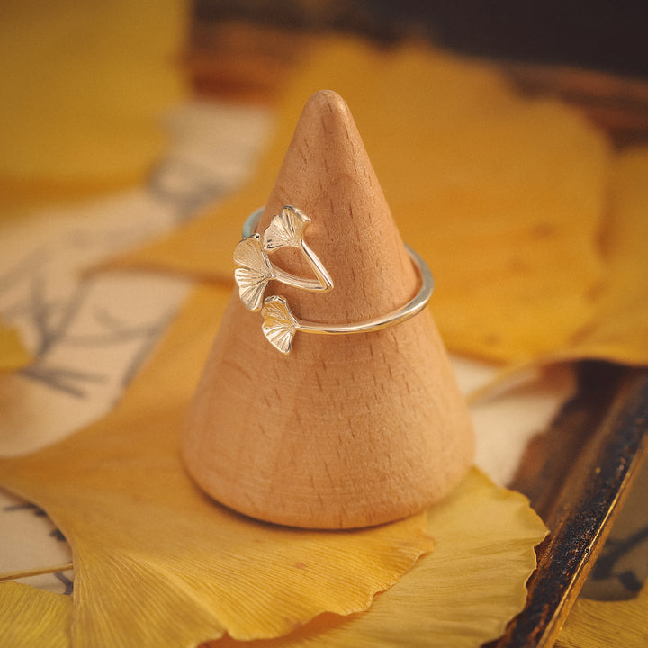 Silver Ginkgo Leaves Nature Engagement Rings