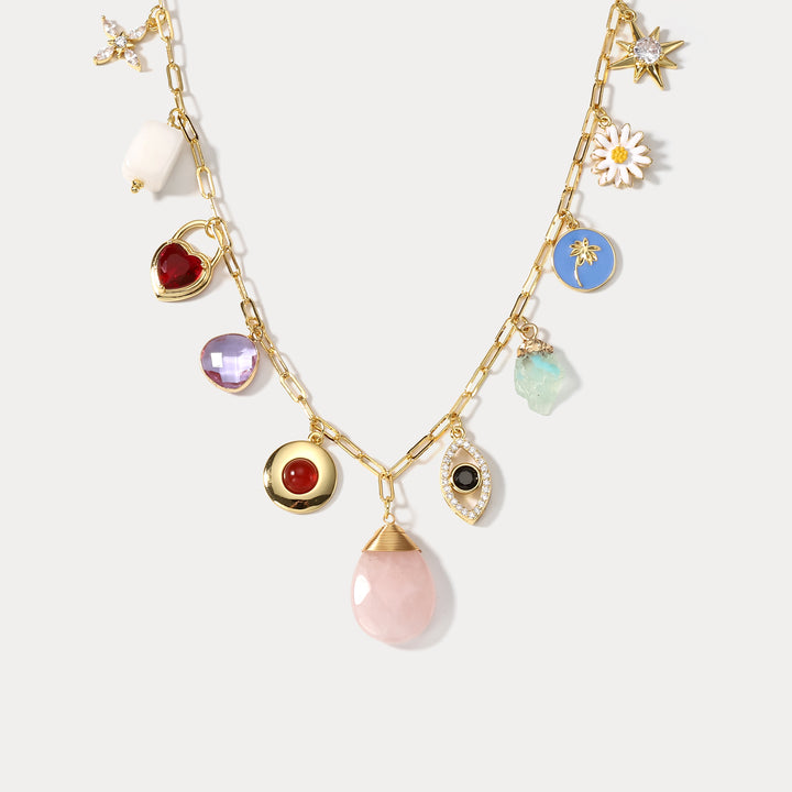 Selenichast Evil Eye Heart Daisy Necklace