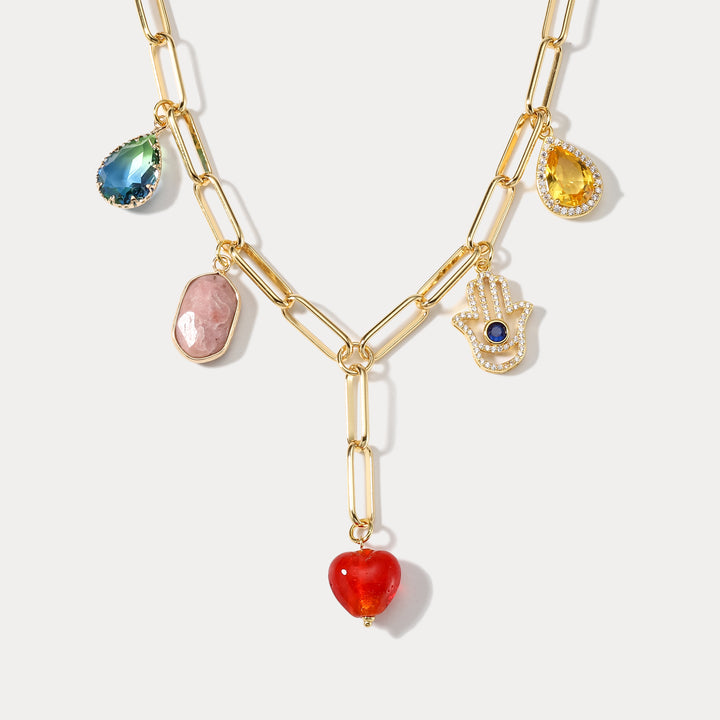 Selenichast Heart Hamsa Hand Necklace