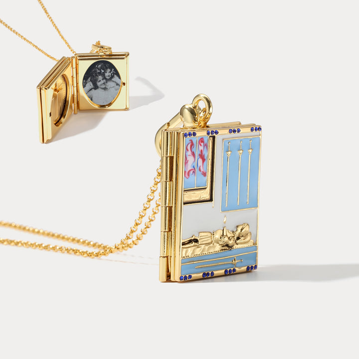 Tarot Locket Talisman Necklace-Four of Swords