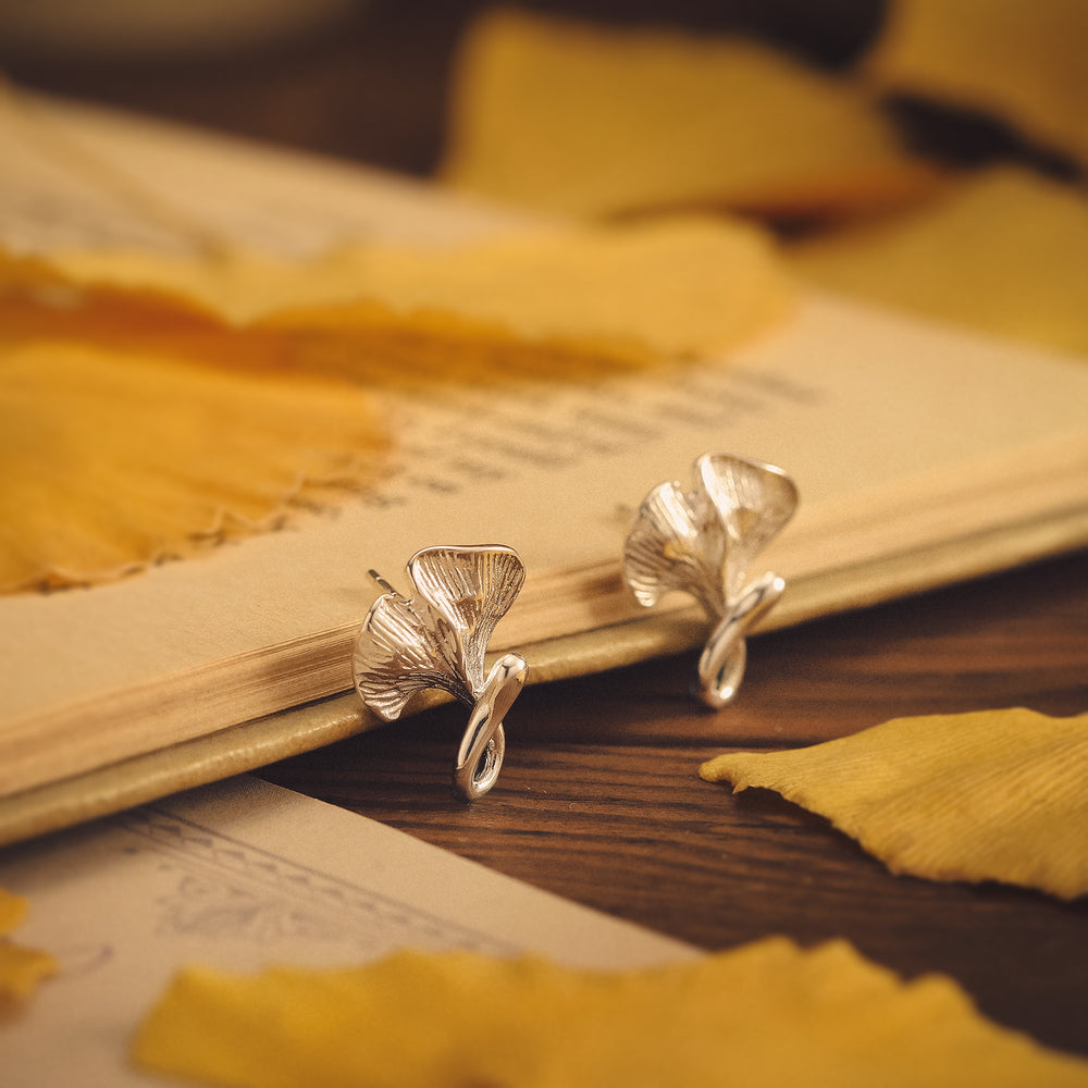 925 Sterling Silver Ginkgo Leaf Earrings