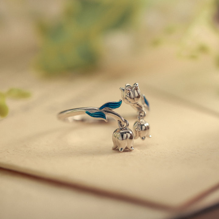 925 Sterling Silver Lily Of The Valley Adjustable Ring